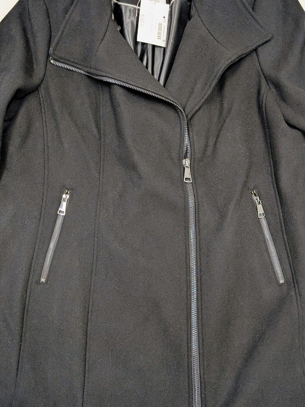 DKNY Women's Black Asymmetrical Zip Walker Coat Jacket Zip Pockets NWT Size XXL - Picture 5 of 6
